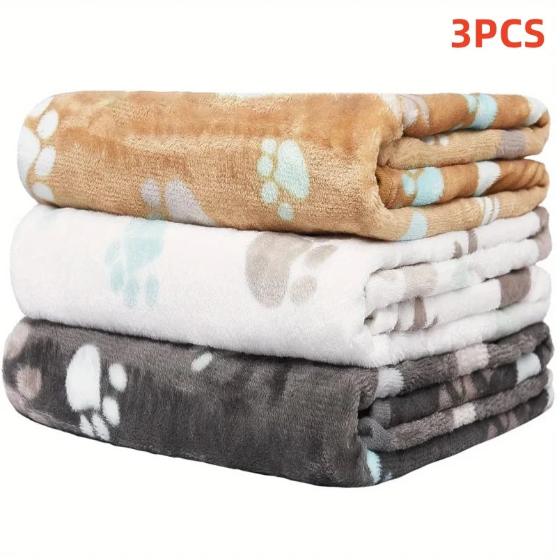 3PCS Soft Flannel Fleece Cat Dog Blankets Paw Foot Print Warm Blanket