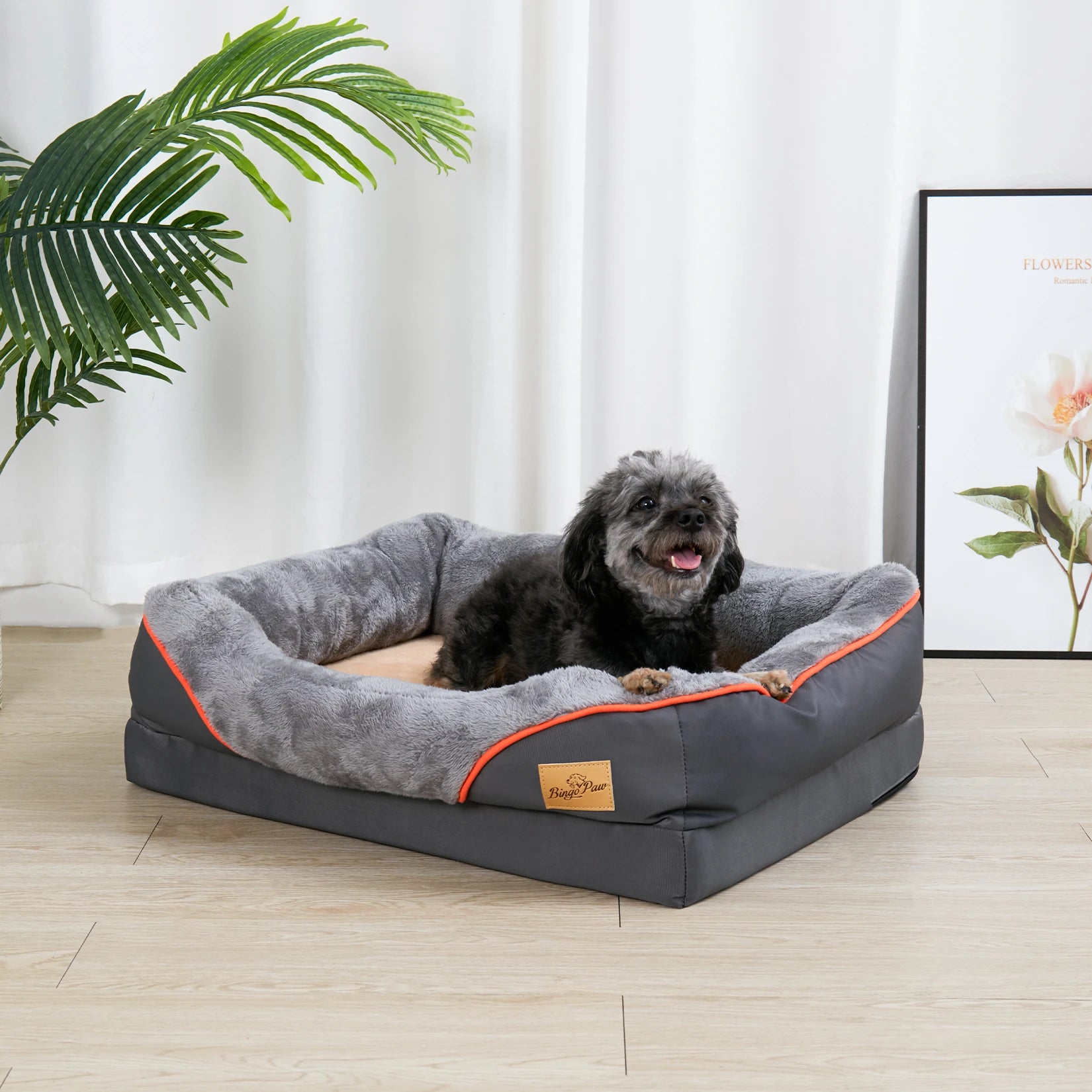 Dog Bed Super Soft Orthopedic Foam Pet Bed Sleeping Mat with Cotton-padded Bolster and Removable Cover