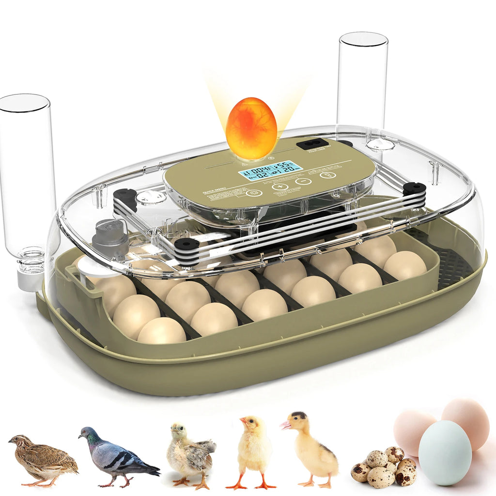 24 Egg Incubator with Automatic Turning, Temperature and Humidity Control, LED Egg Candler, and Auto Water Addition