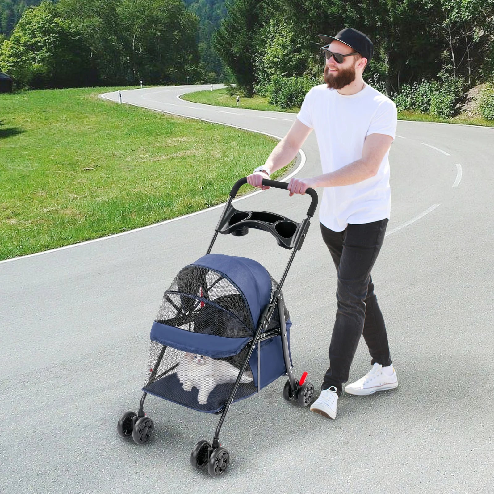 Foldable Lightweight Stroller For Small To Medium Dogs And Cats Outdoor