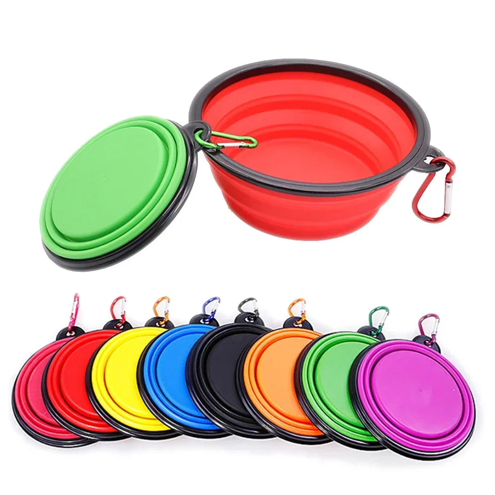 Portable Pet Folding Bowl Silicone Dog Cat Feeders with Hanging Hook