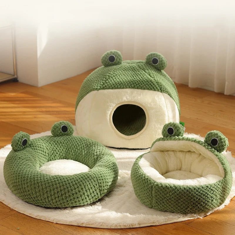 Frog Shape Enclosed Warm Pet Nest Den For Cat Kitten Small Puppy