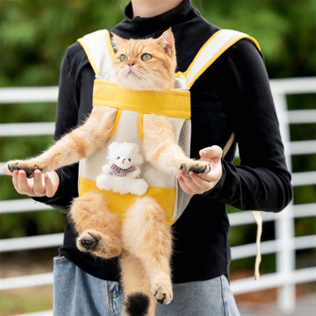 Portable Cat Carrier Backpack Travel Bag with Adjustable Straps Breathable Front and Back