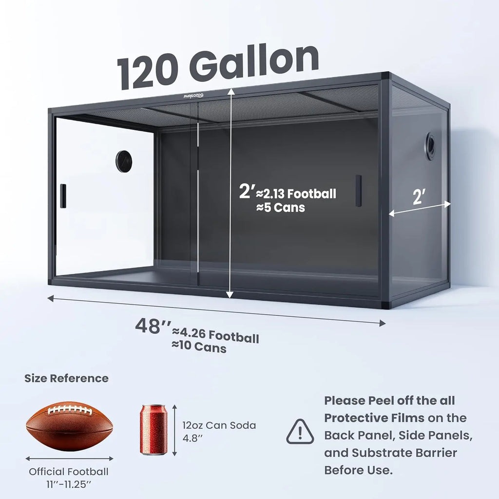 120 Gallon Tank,48" x 24" x 24" Reptile Tank with Sliding Door Top Screen Ventilation