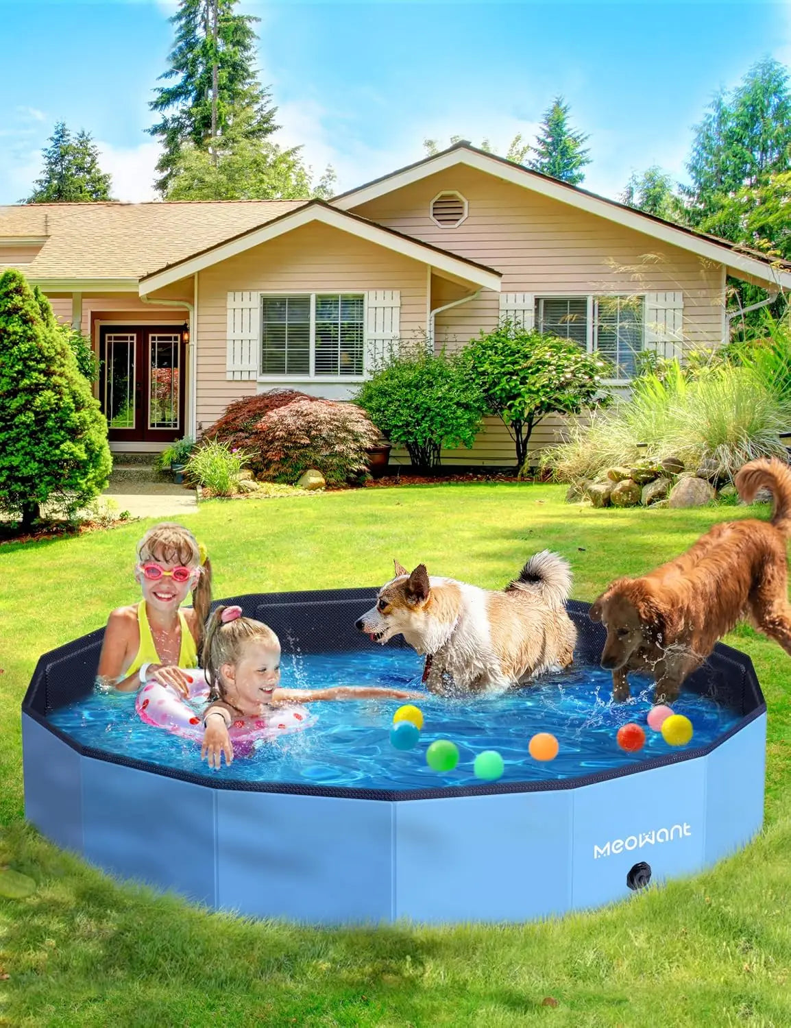 Foldable Dog Pool for Large Dogs, Hard Plastic, Portable Pet Bath Pool, Extra Large 71" x 12"