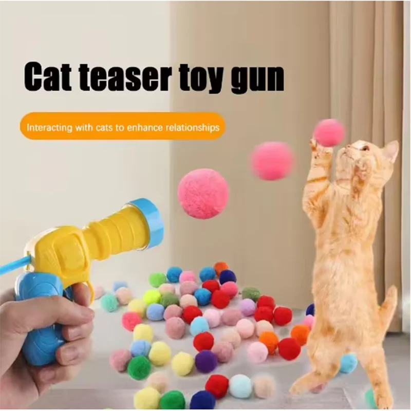 Cat Toy Interactive High Fun Toy Gun 10/20/30/100Pcs Plush Ball Launches Quiet High Bounce Ball