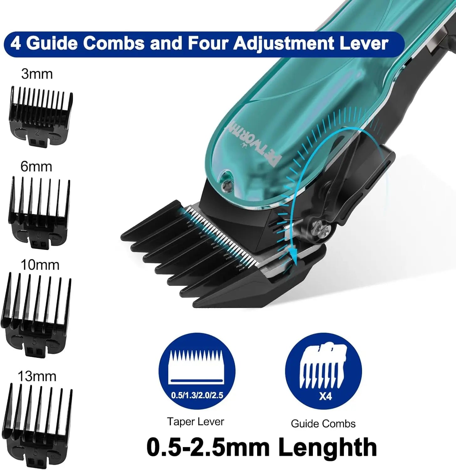 Cordless Dog Clippers for Heavy Hair - Low Noise, Waterproof, Easy to Clean Pet Grooming Kit