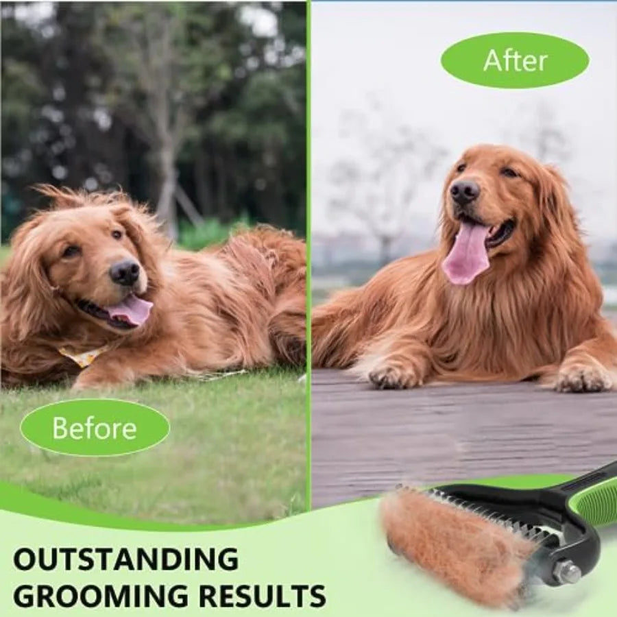 Pet Grooming Supplies - 2-in-1 Professional Undercoat Rake and Pet Brush Shedding Control for Long Haired Dogs and Cats