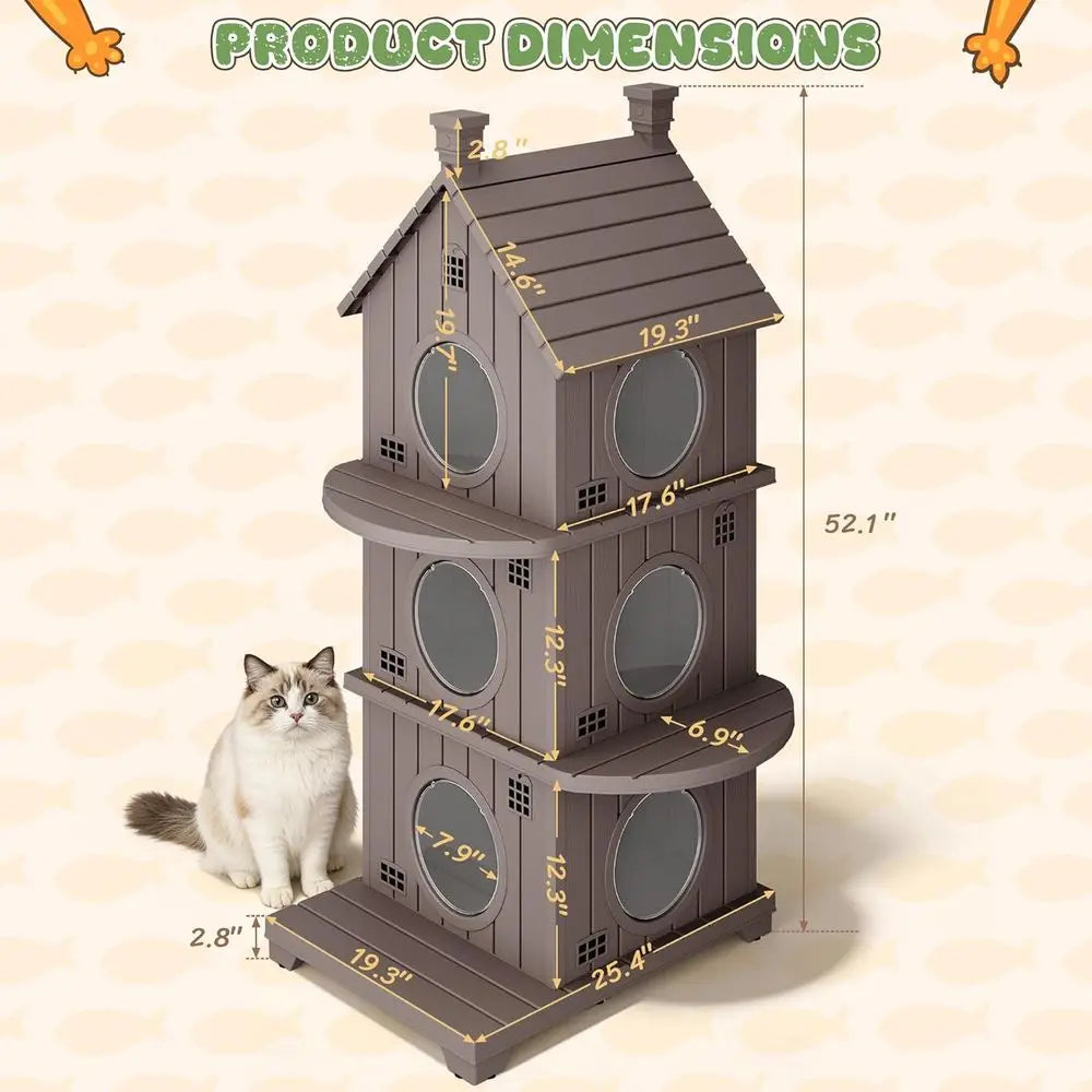Outdoor Cat House Weatherproof, Durable Resin House Indoor Cats, Outdoor Cat Enclosure Shelter with Elevated Base