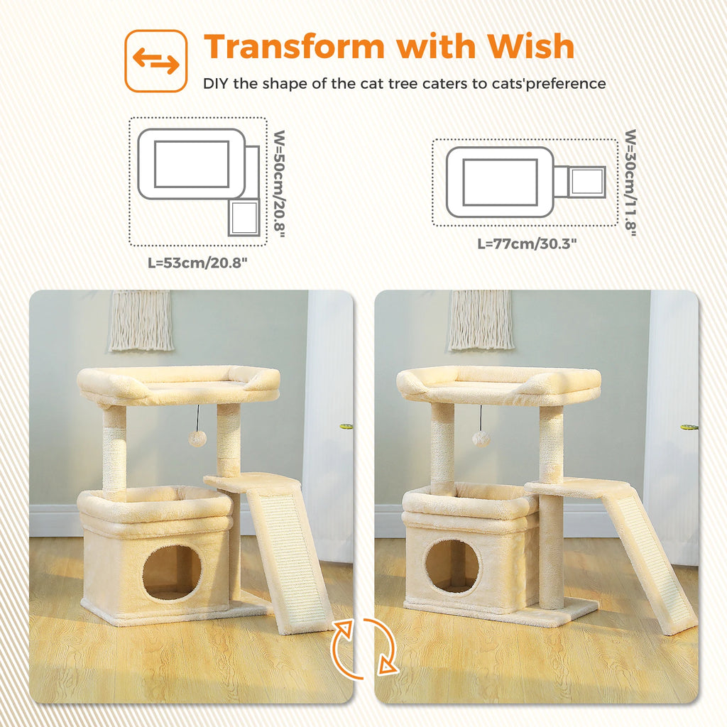 Small Cat Tree for Indoor with Sisal Scratching Post and Pad Wide Top Perch Large Cat Condo Cat Scratchers