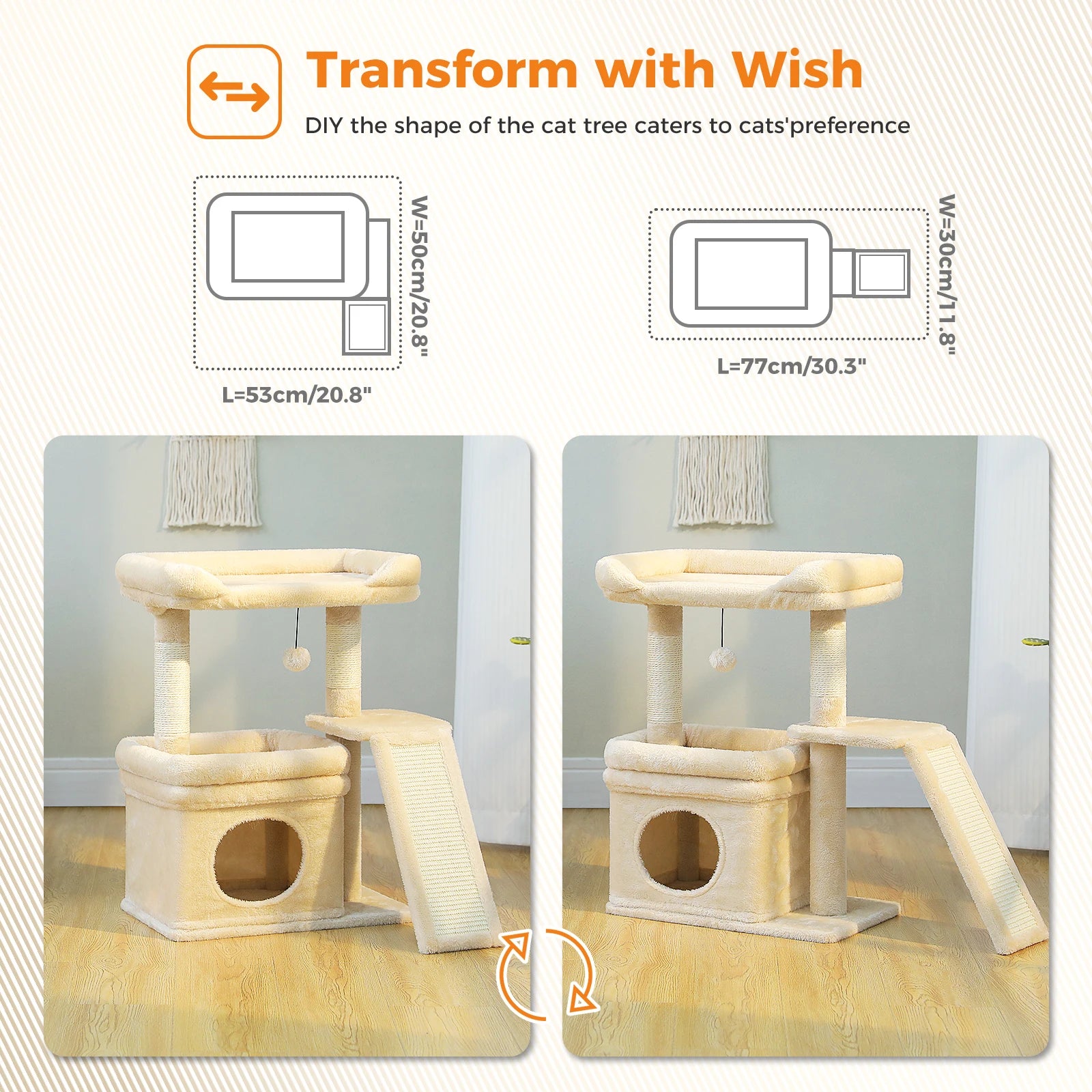 Small Cat Tree for Indoor with Sisal Scratching Post and Pad Wide Top Perch Large Cat Condo Cat Scratchers