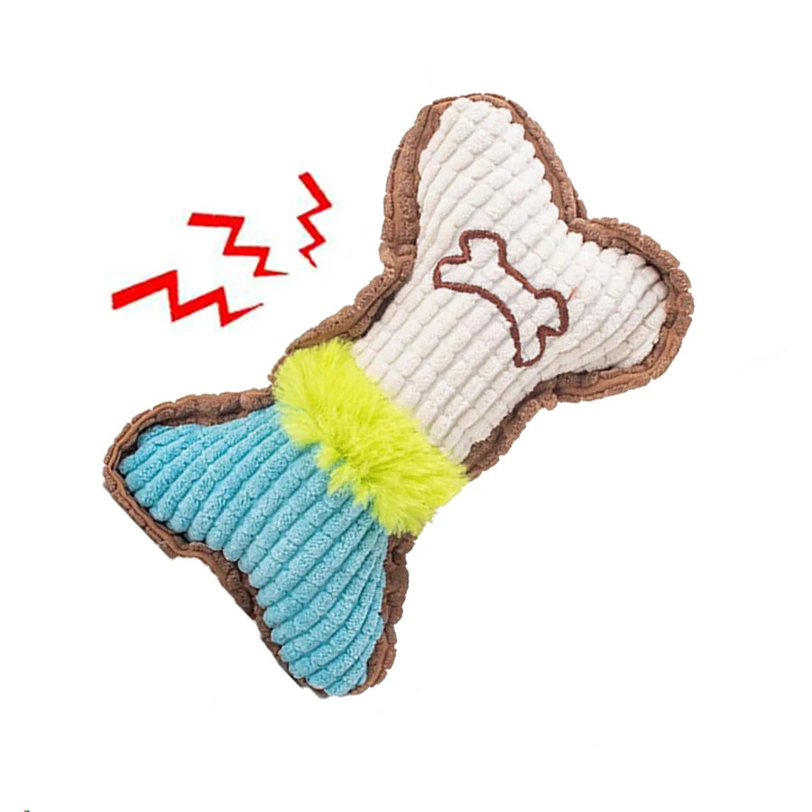 Dog Squeaky Toy, Bone Shape Plush for Small Medium Breed Puppy Aggressive Chewer Playing Cleaning Teeth