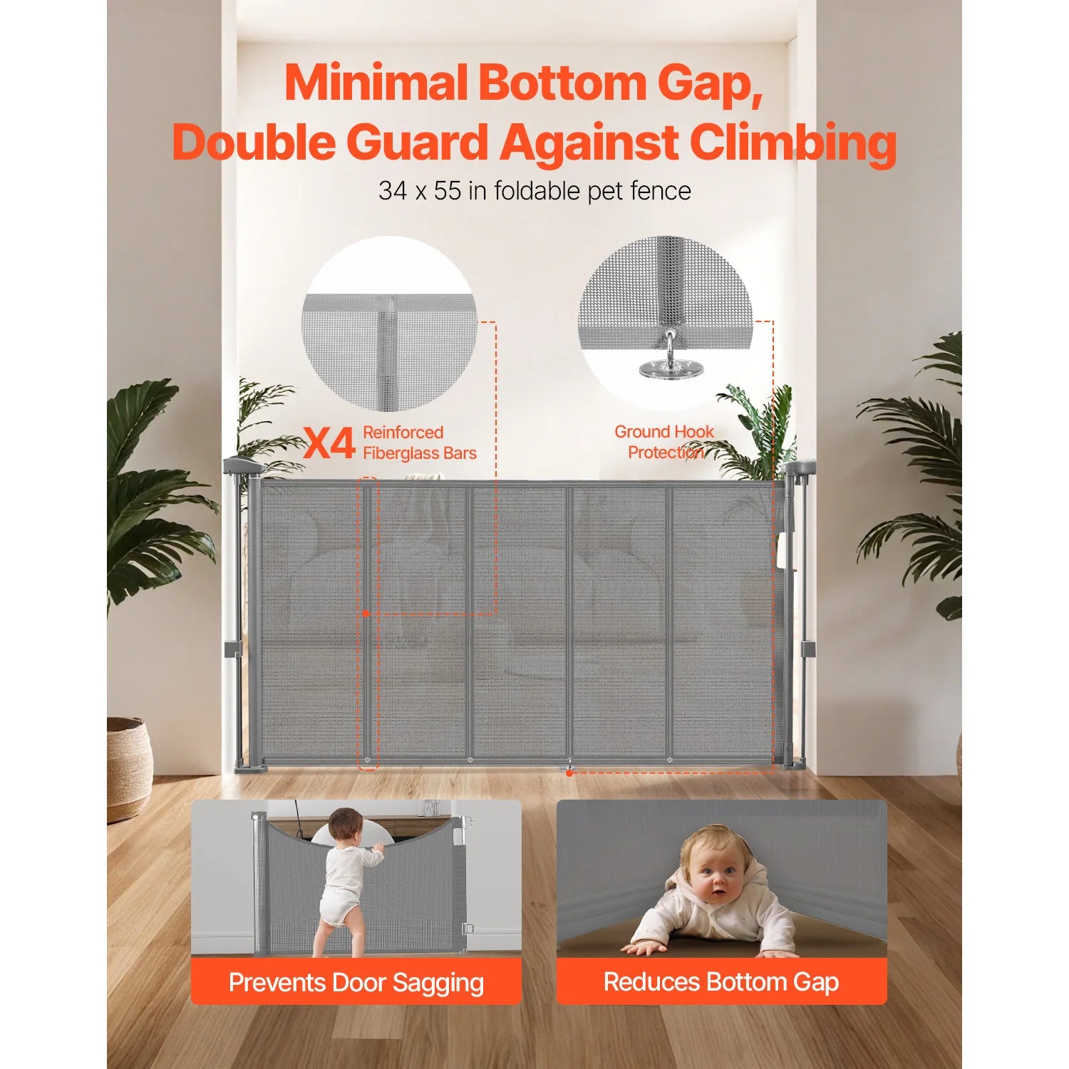 SucceBuy 55/71in Retractable Baby Gate 34in Tall Extends Wide Retractable Gate Mesh Material Easy to Install