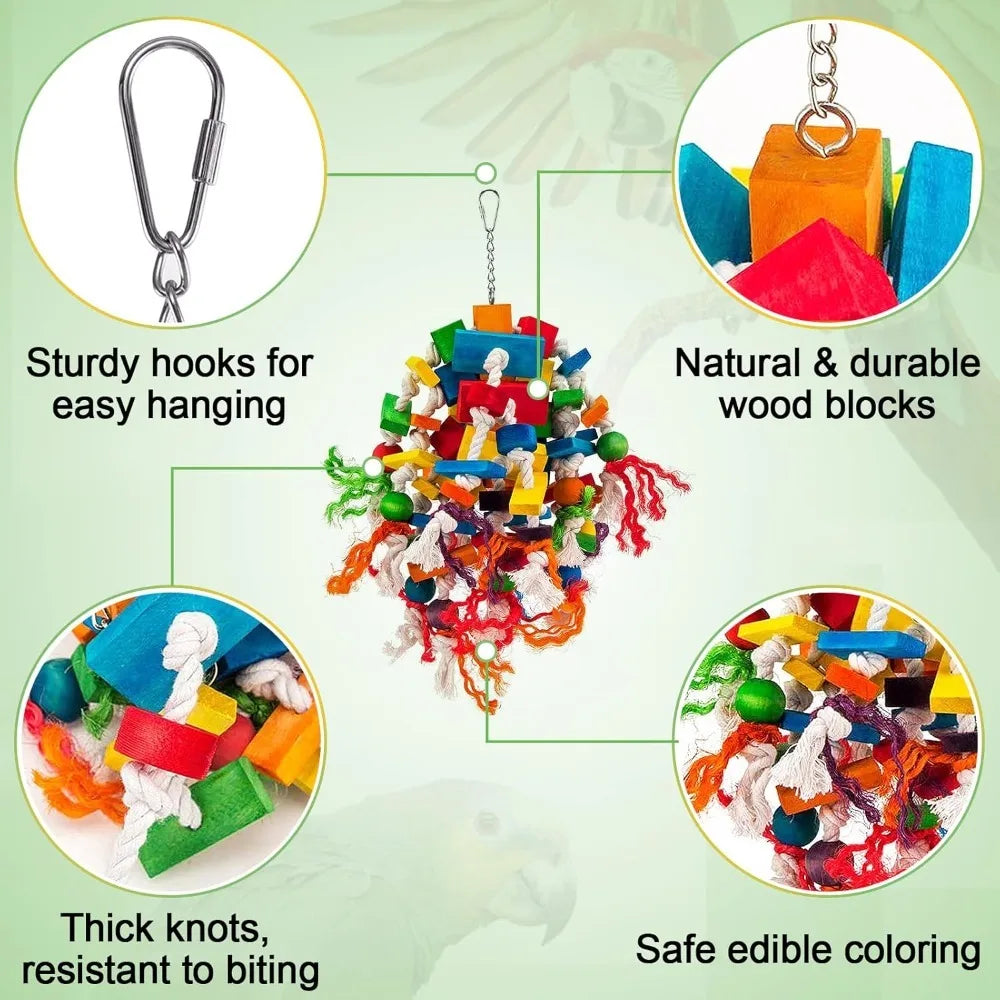 Multicolored Wooden Blocks Tearing Toys for Large Birds