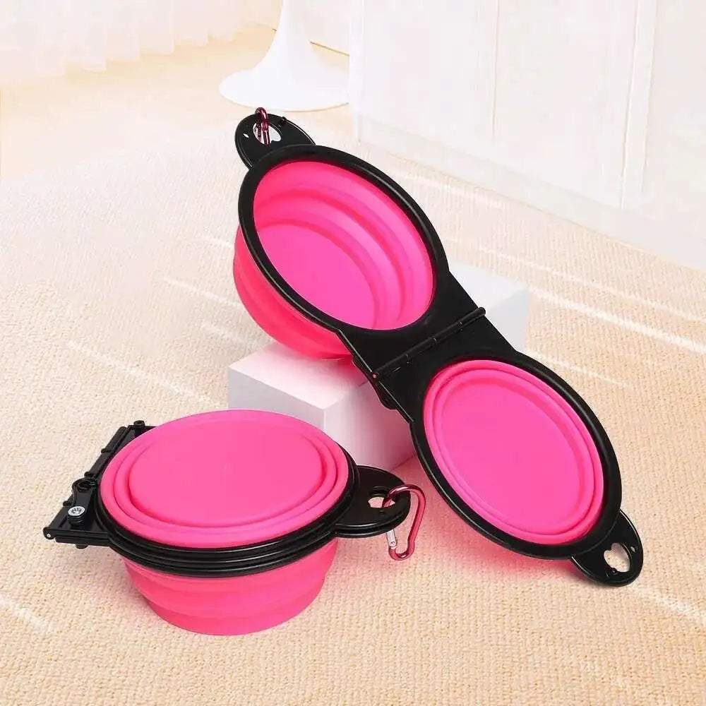 New 2 in 1 Portable Collapsible Dog Cat Travel Bowl Double Bowls or Single Folding Hangable