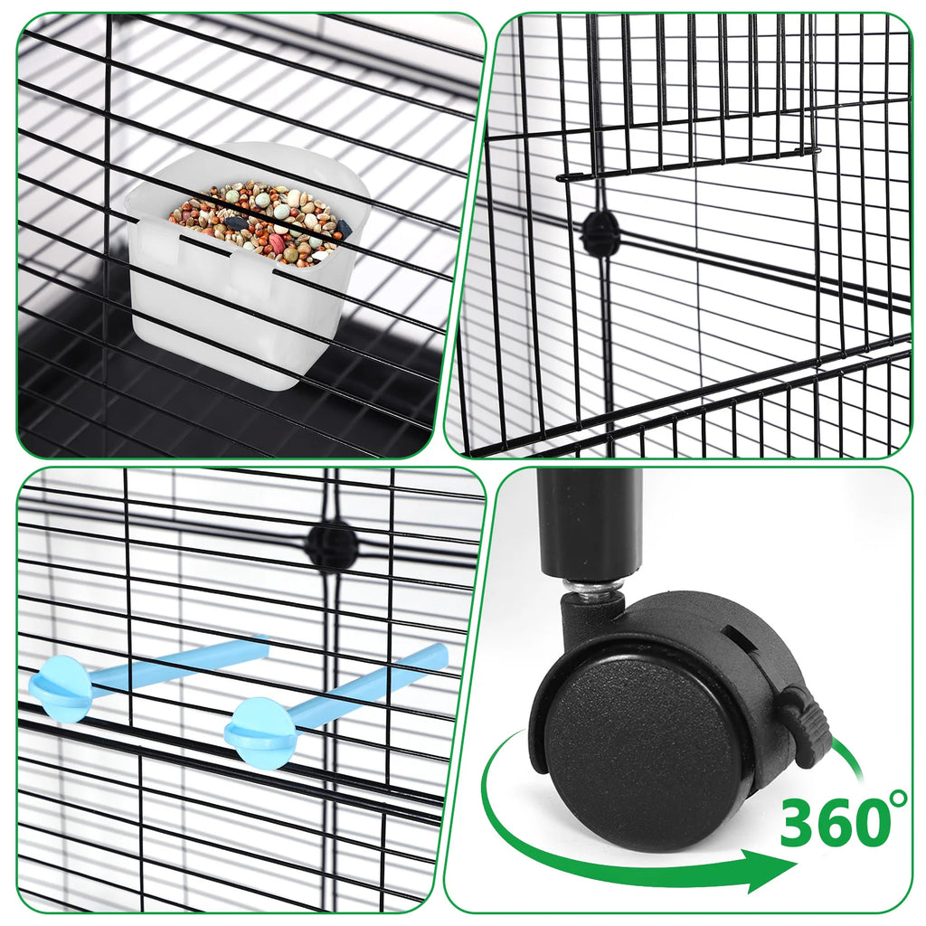 Bird Cage with Rolling Stand House Shape Large Iron with Lock