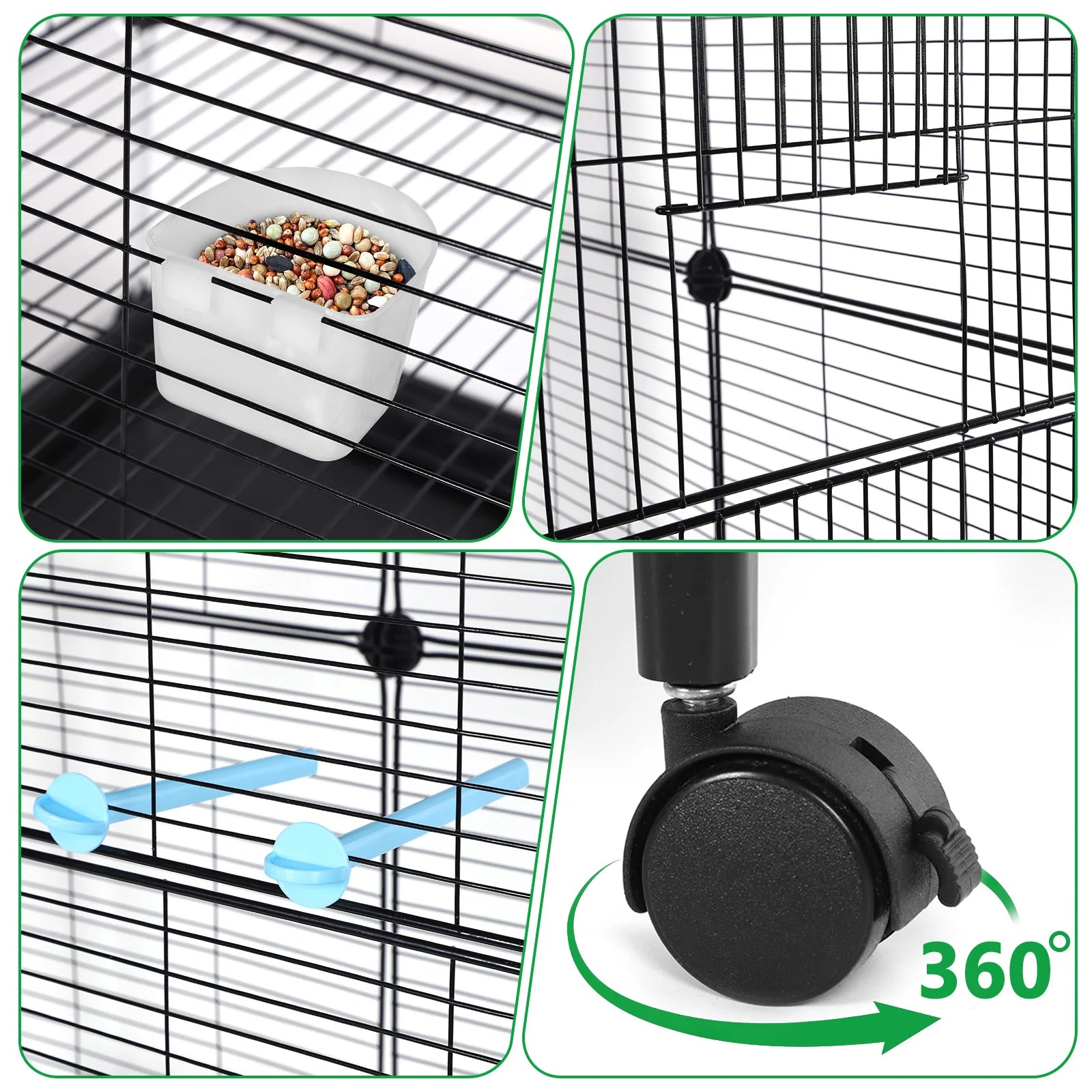 Bird Cage with Rolling Stand House Shape Large Iron with Lock