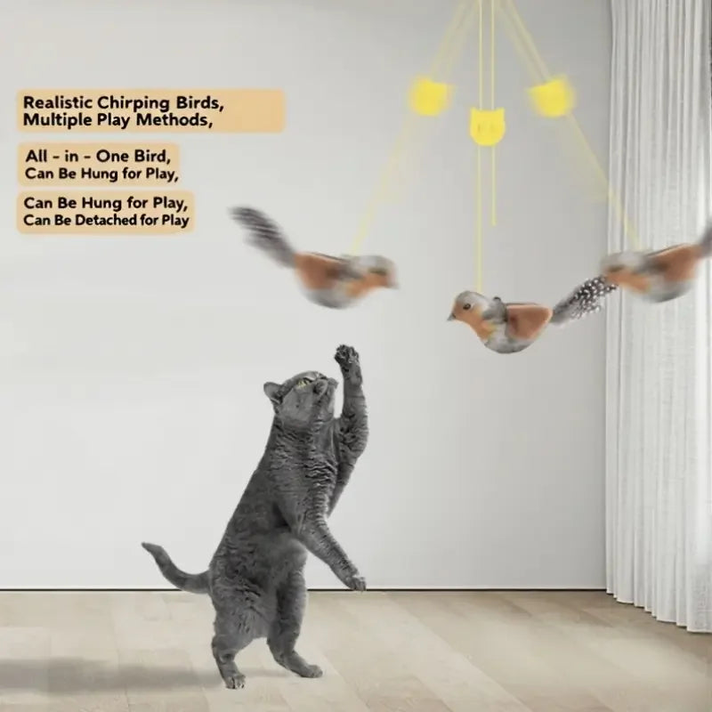Plush Touch-Activated Flapping Bird Cat Toy with Realistic Chirping Sound