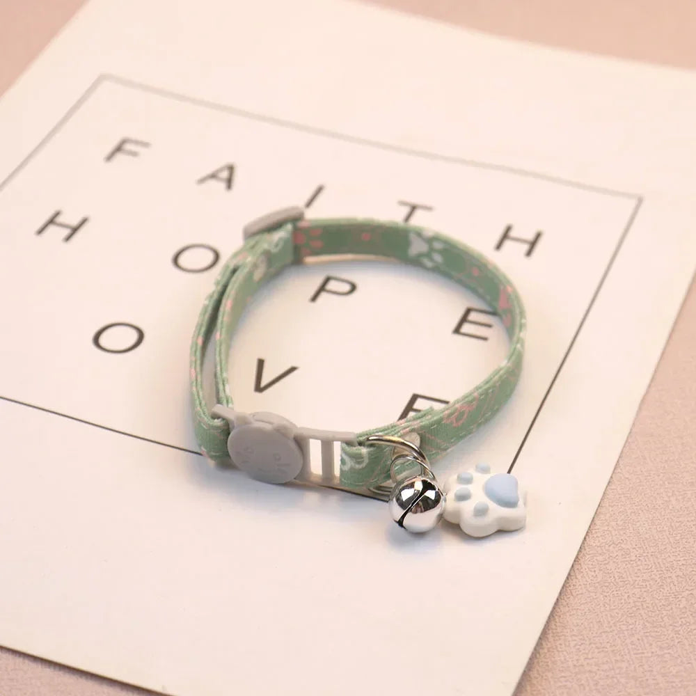 Cute Neck Cat Collar with Bell Adjustable Footprint Breakaway Collar