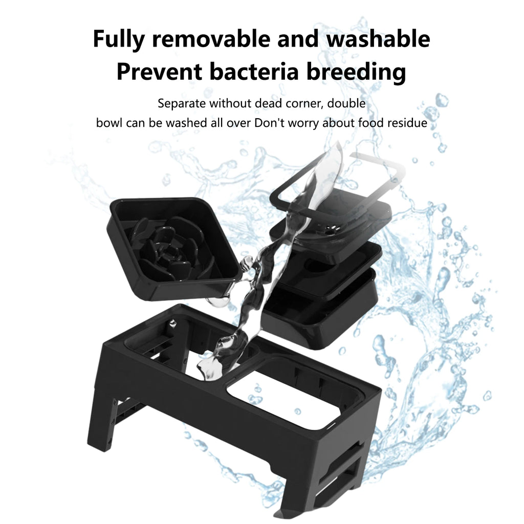 3 In 1 Pet Dog Cat Stainless Steel Slow Feed Drinking Water Bowls Anti Knock Adjustable Height