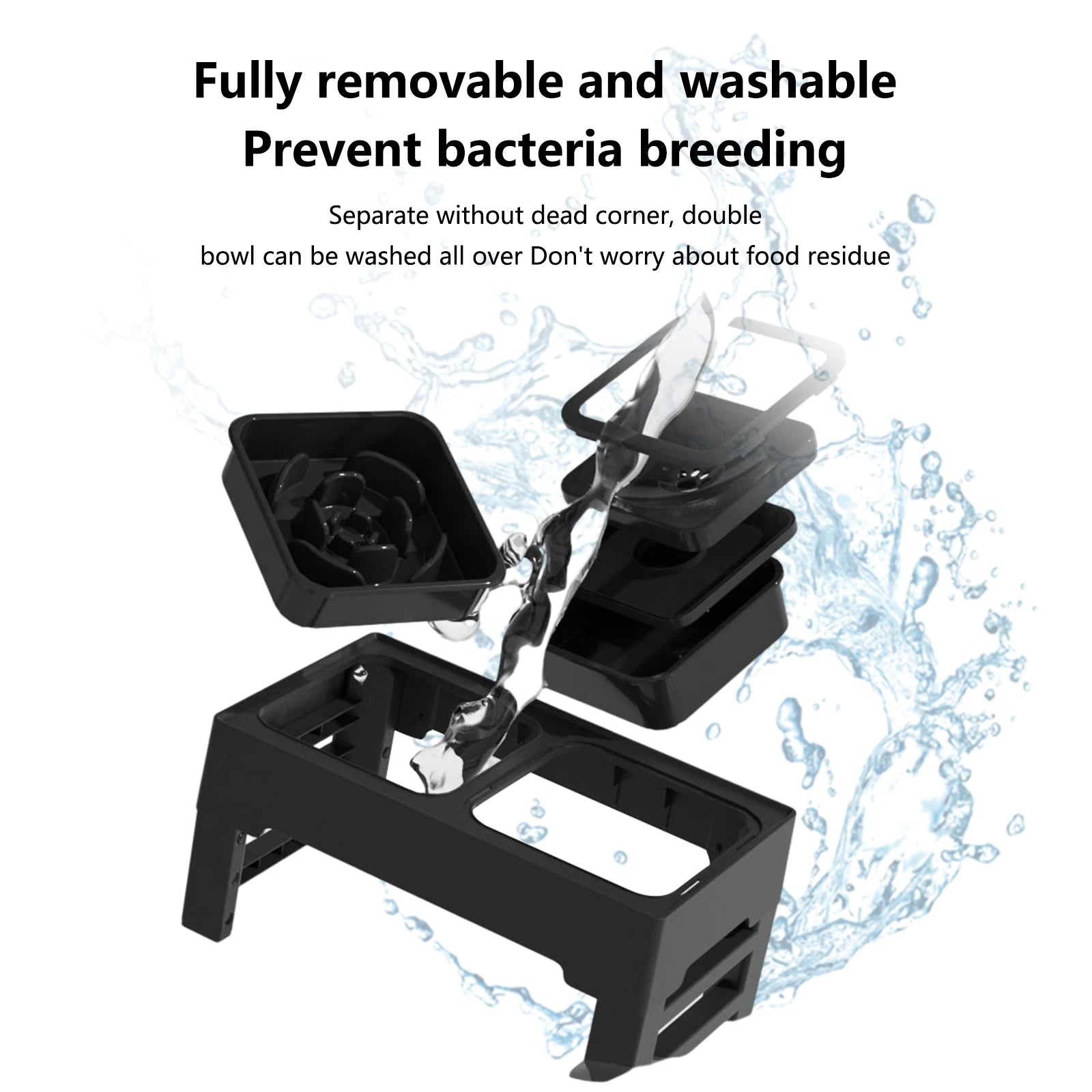 3 In 1 Pet Dog Cat Stainless Steel Slow Feed Drinking Water Bowls Anti Knock Adjustable Height