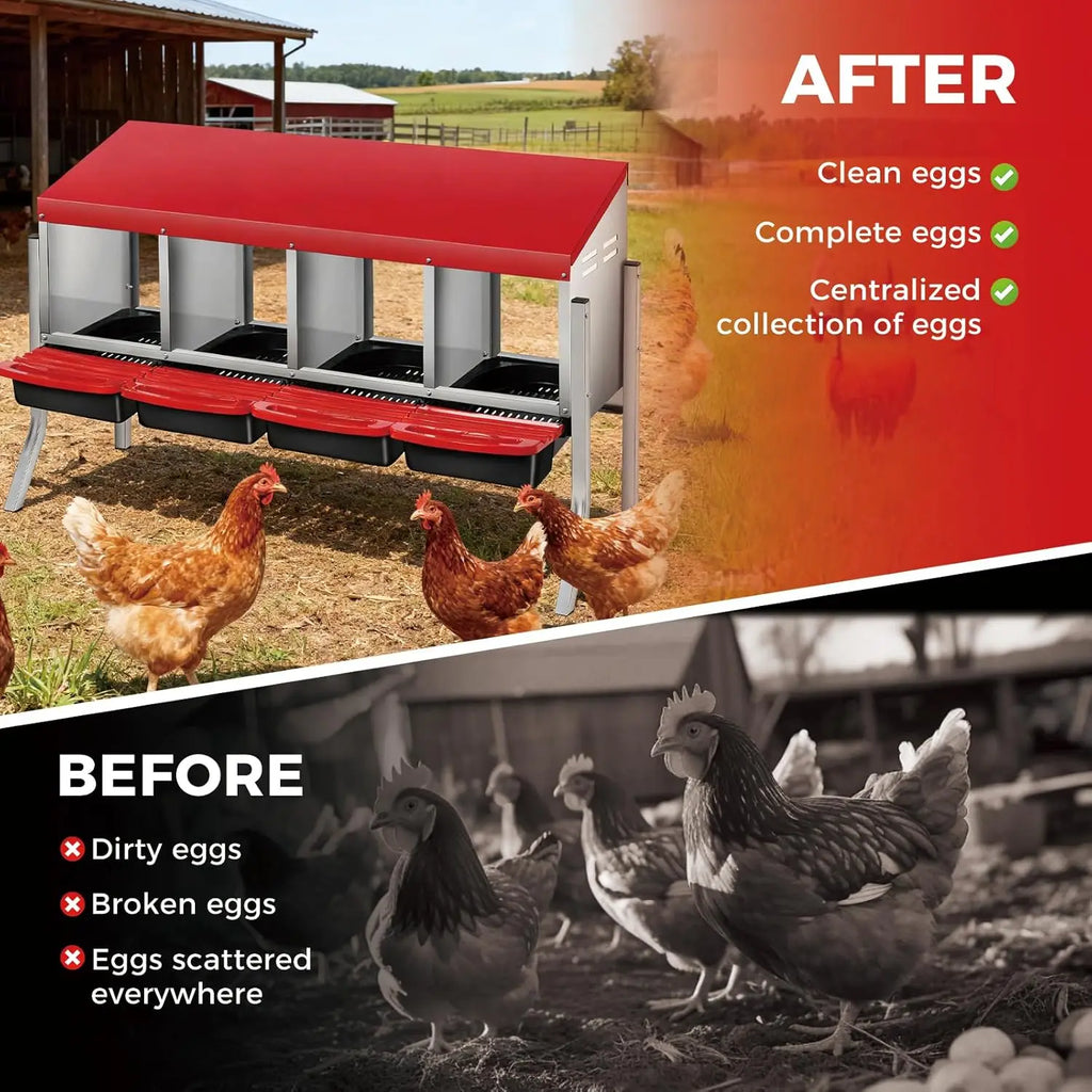 Multi-Compartment Metal Chicken Nesting Box Automatic Roll-Out Egg Collection Waterproof Steel