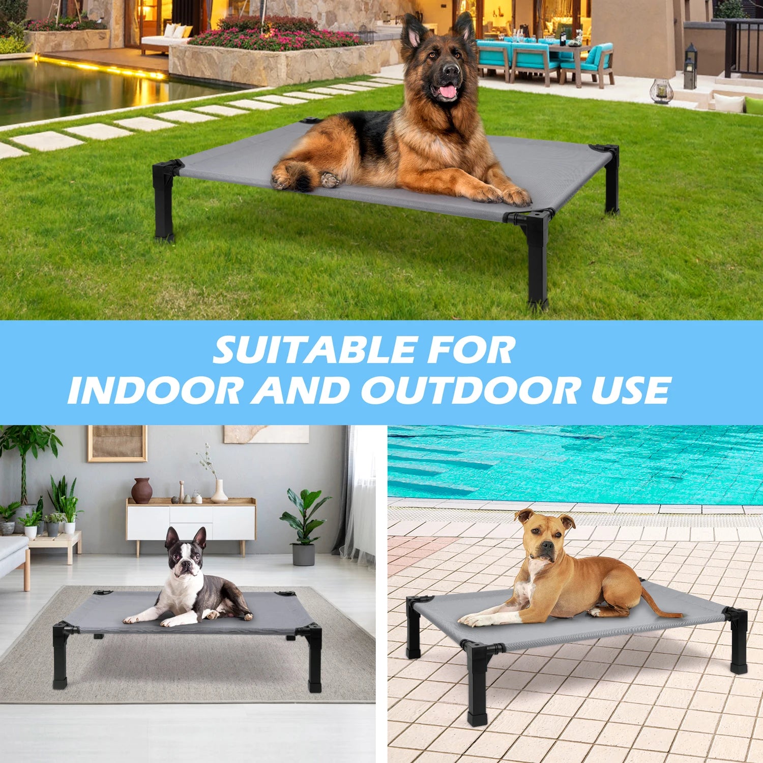 Elevated Dog Bed, Cooling Raised with Chew Proof Washable Breathable Mesh and Metal Frame