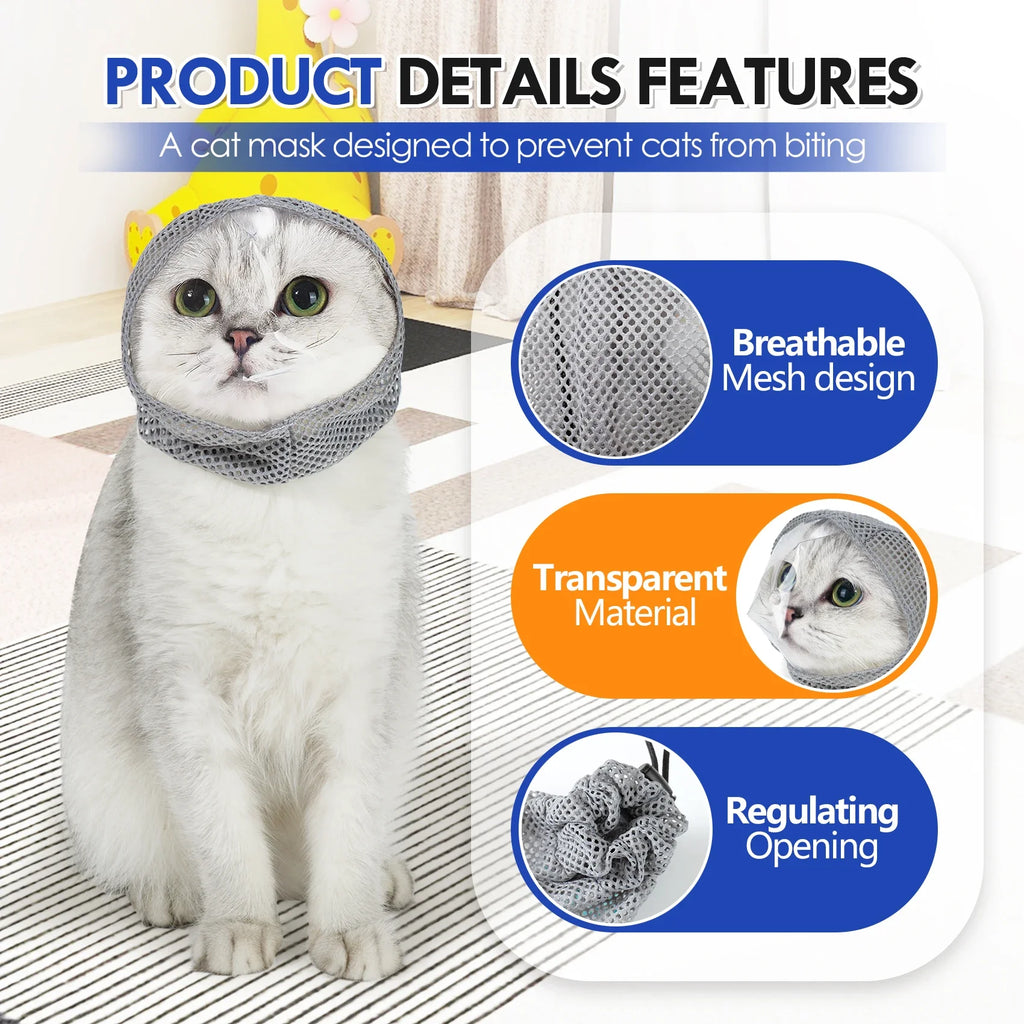 Cat Muzzle for Grooming, Adjustable Transparent Anti-Bite Cat Mask for Nail Clipping
