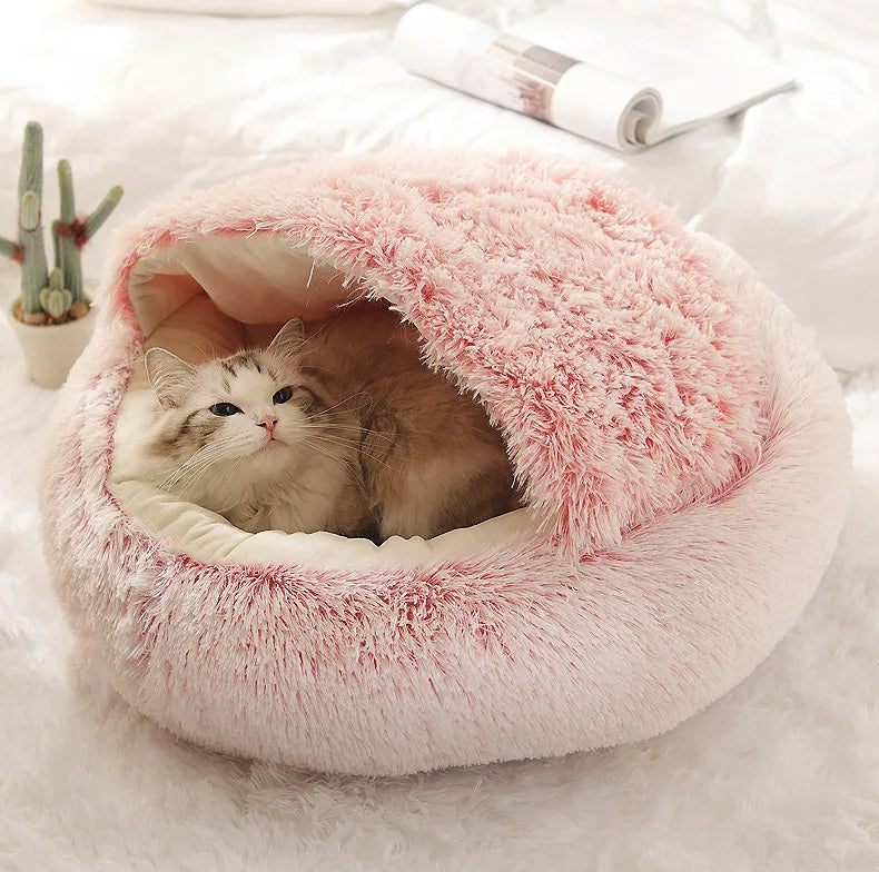 Autumn and Winter soft plush pet bed nest semi-enclosed