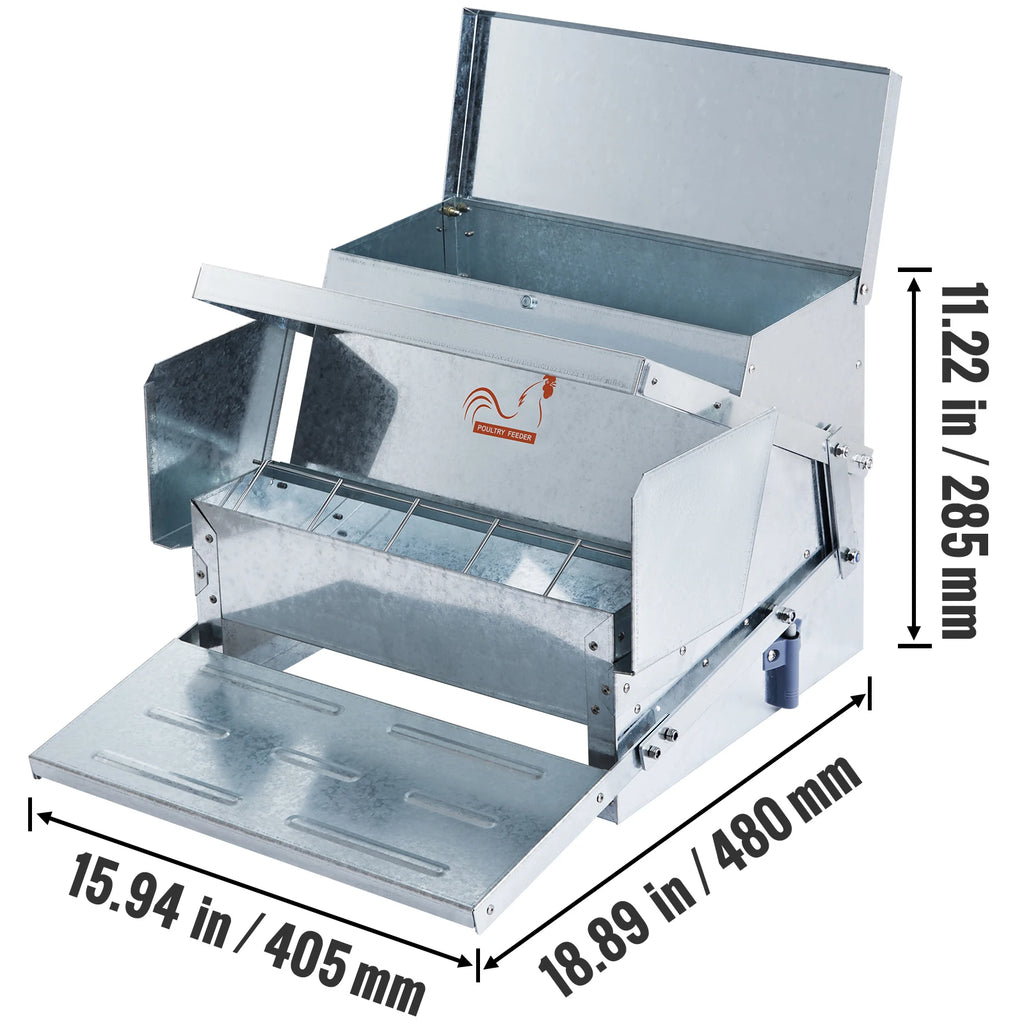 Automatic Chicken Feeder 25 lbs Capacity Galvanized Steel Poultry Feeder