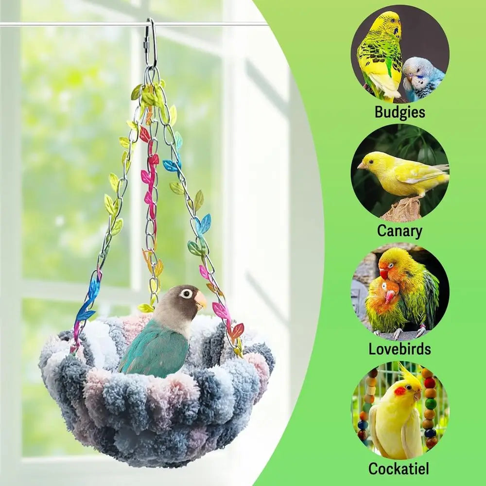Hanging Bird Bed, Bird Hammock for Cage Winter Warm Plush Nest Sleeping Bed