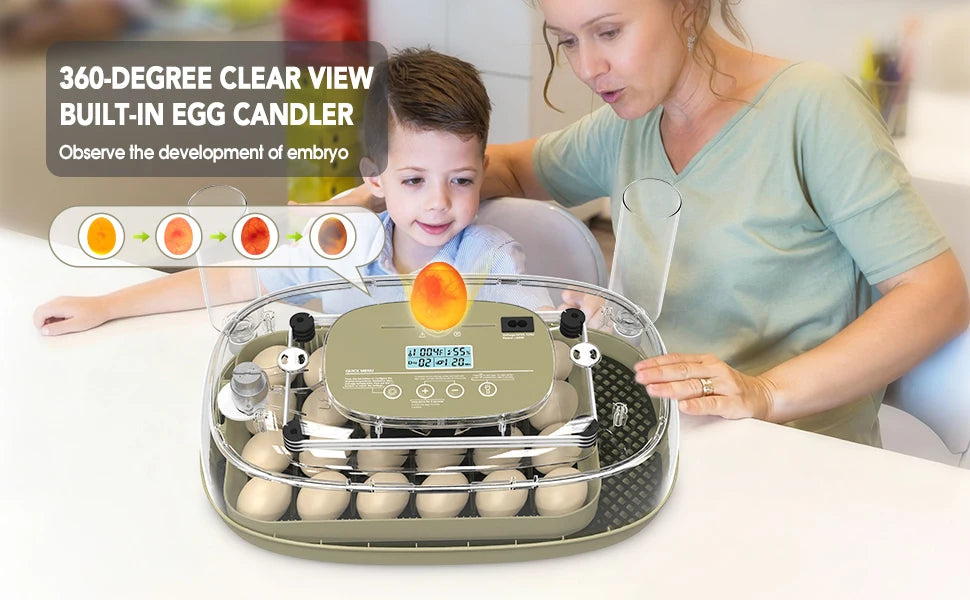 24 Egg Incubator with Automatic Turning, Temperature and Humidity Control, LED Egg Candler, and Auto Water Addition