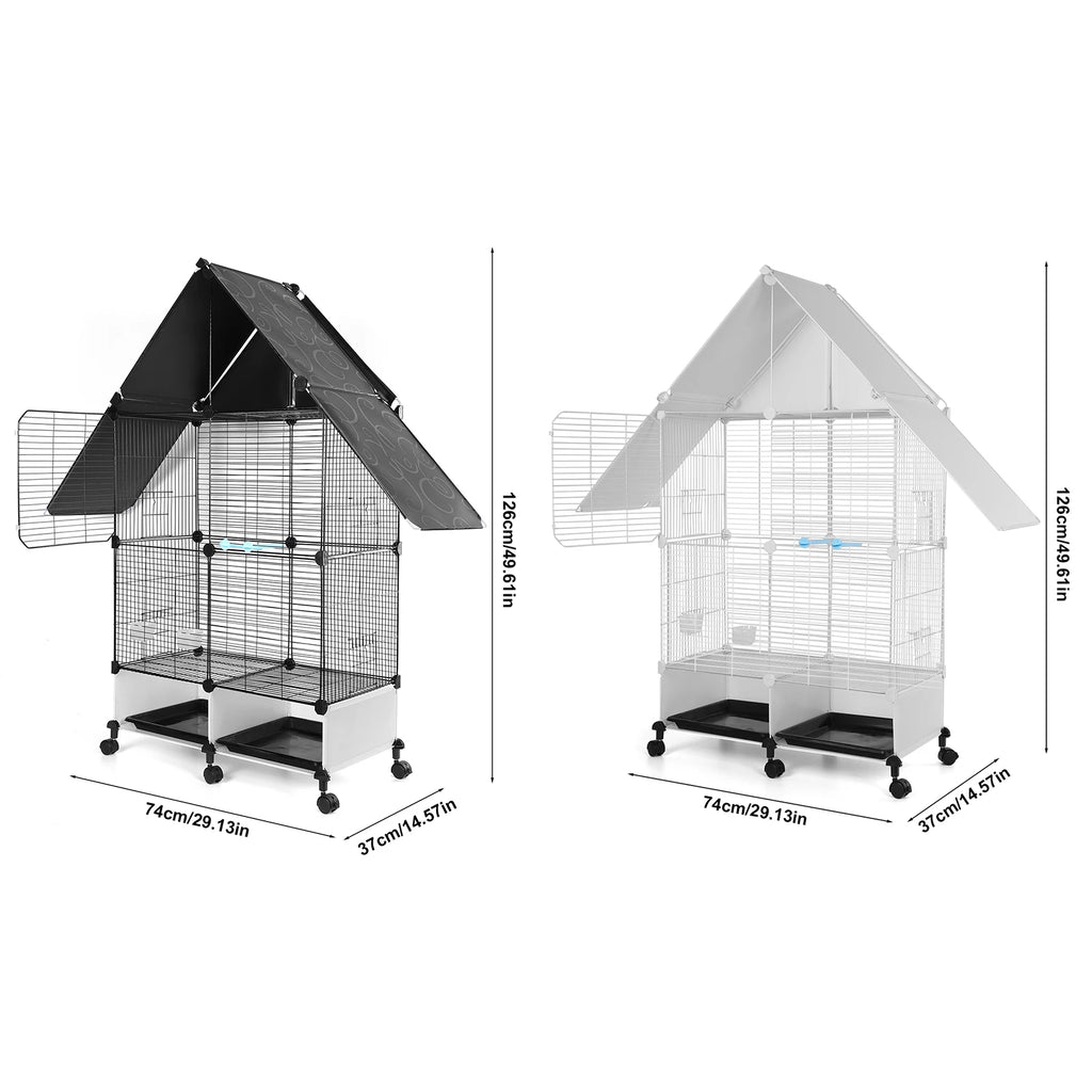 Bird Cage with Rolling Stand House Shape Large Iron with Lock