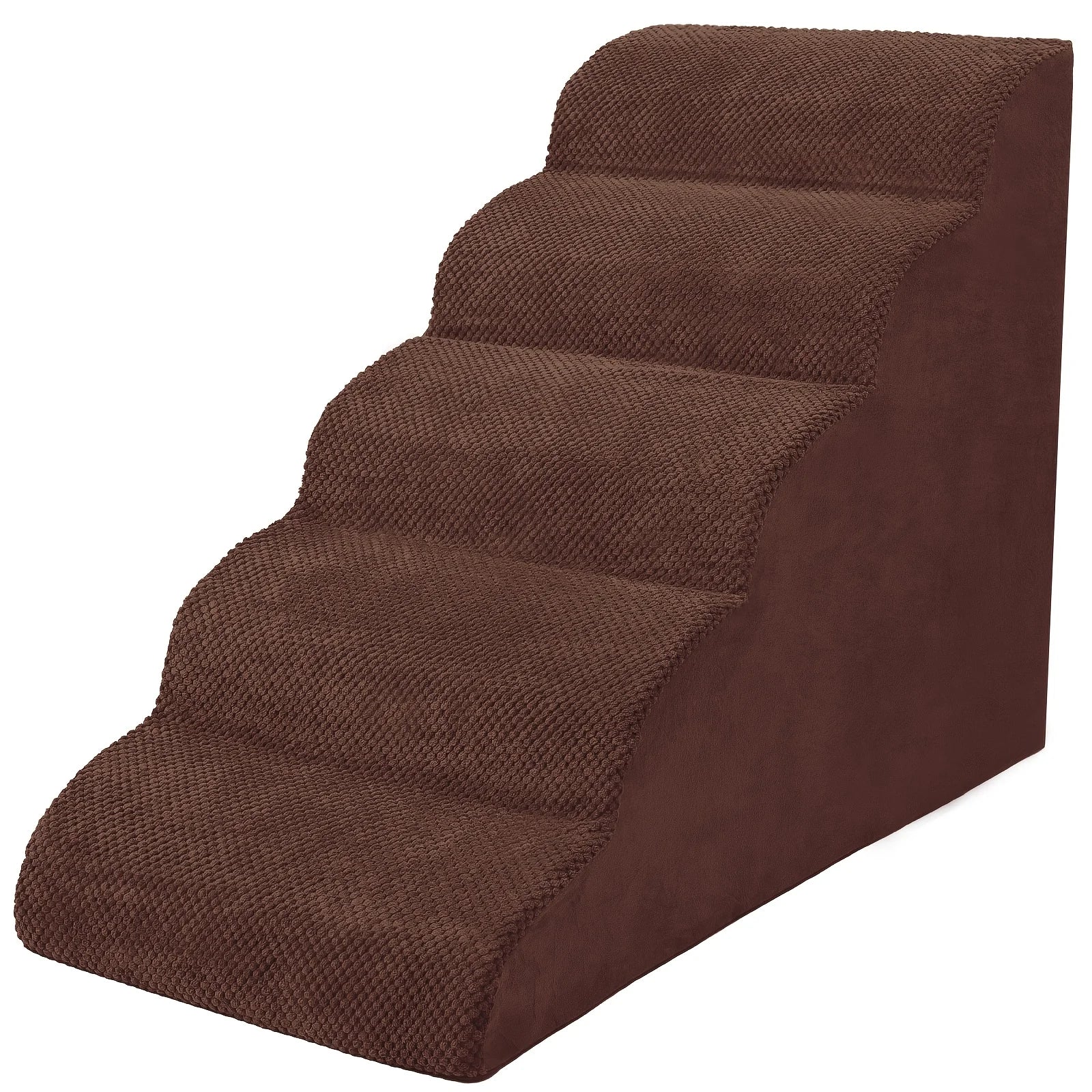 5-Step Dog Stairs & Ramp Suitable for Small Dogs, High-Density Foam Pet Steps with Non-Slip Base, Wide Ramp for Beds/Couches