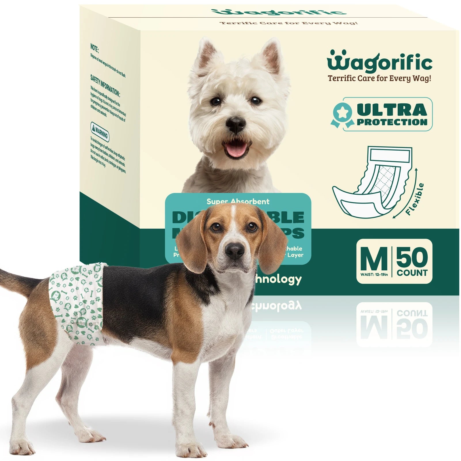 Disposable Dog Diapers - Super Absorbent & Leakproof with Wetness Indicator, Adjustable Fasteners for Male/Female Puppies/Dogs