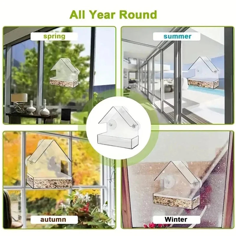 Transparent Bird Feeder Birds House for Outdoor Window with Strong Suction Cups for Wild Birds