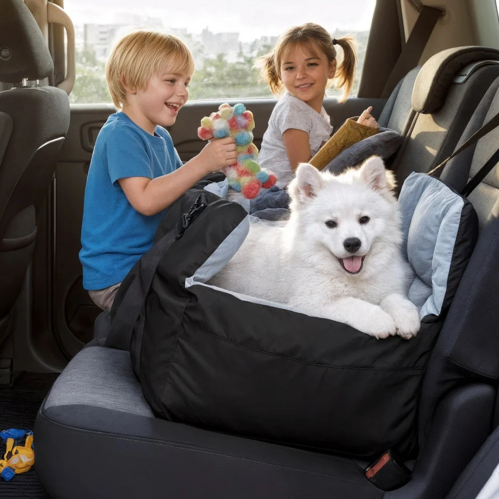 Portable Dog Car Seat Travel Bed Carrier Cushion with Storage Pocket