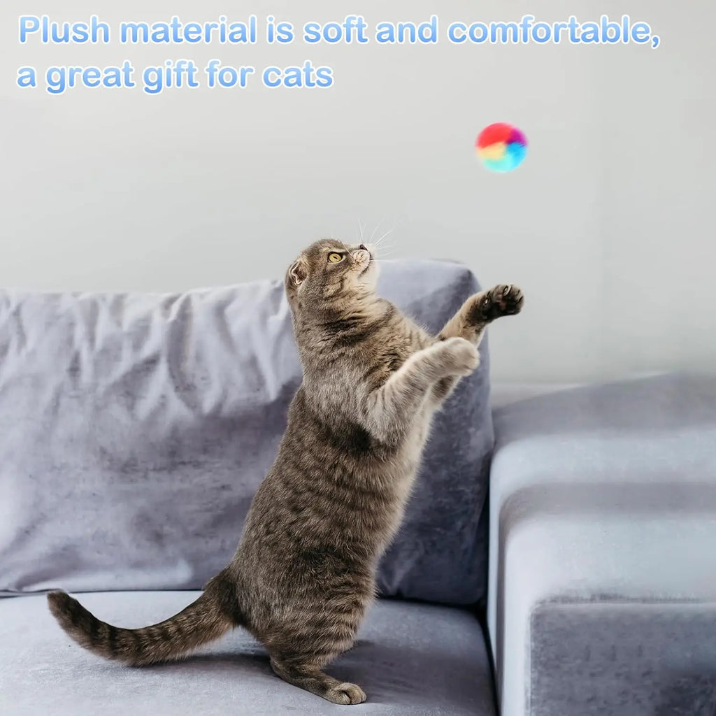 30 Pcs Soft Plush Cat Toy Balls, Rainbow Colors, 1.2-inch for Pet Play and Exercise