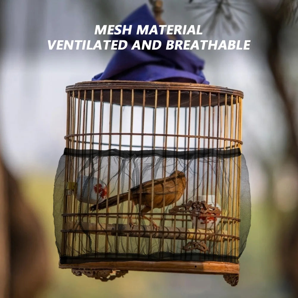 Bird Cage Mesh Cage Cover Net Easy Cleaning Seed Catcher Skirt Airy Mesh