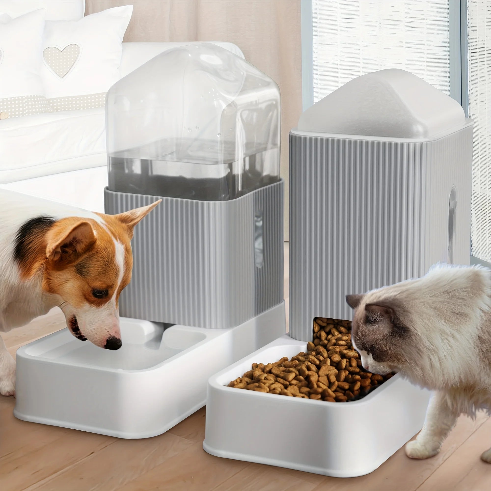 3.5L Automatic Dog/Cat Feeder And Water Dispenser Combo, All-in-One Gravity Pet Food Dispenser