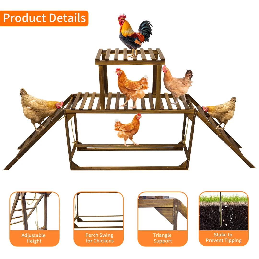 Pine Wood Chicken Perch Swing with Roosting Bars & Climbing Ladder, Activity Play Toy