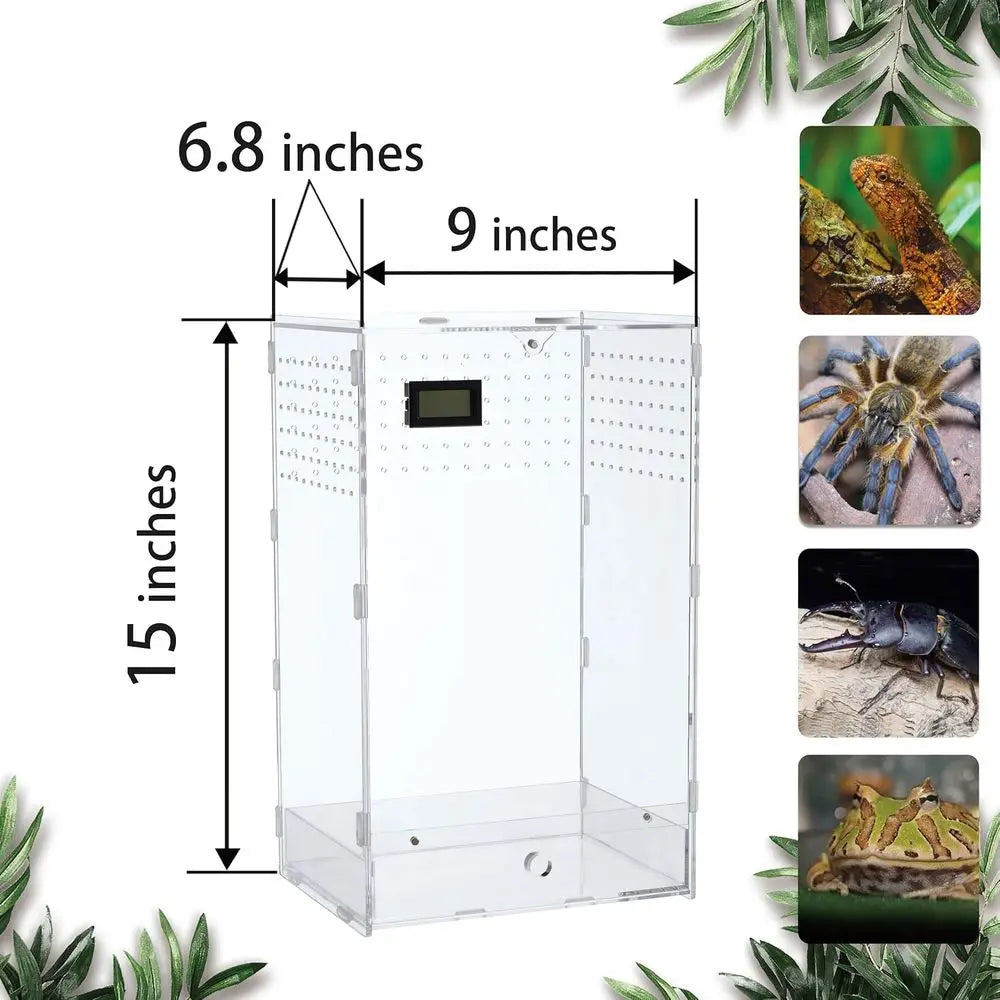 Acrylic Clear Reptile Habitat Enclosure Terrarium with Latch ，Perfect for Amphibians and Invertebrates