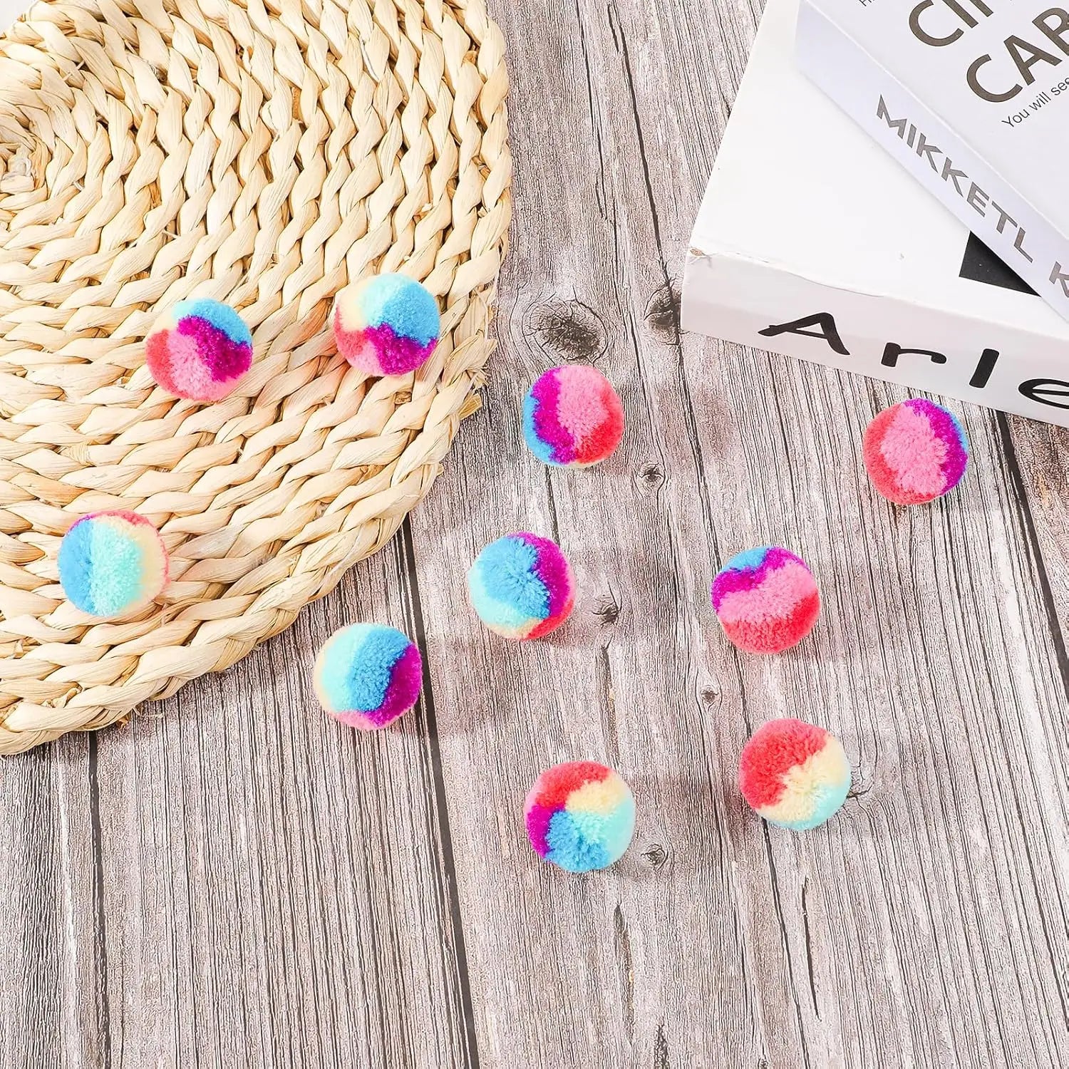 30 Pcs Soft Plush Cat Toy Balls, Rainbow Colors, 1.2-inch for Pet Play and Exercise