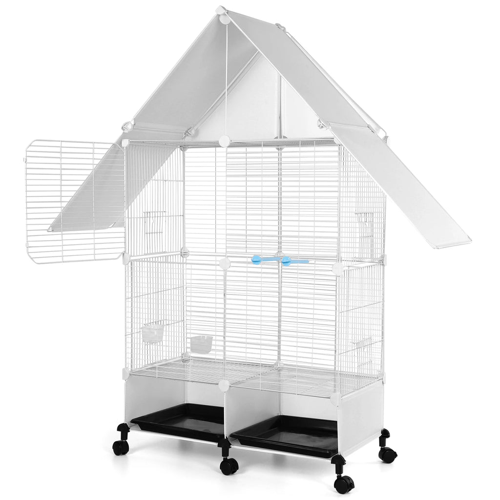 Bird Cage with Rolling Stand House Shape Large Iron with Lock