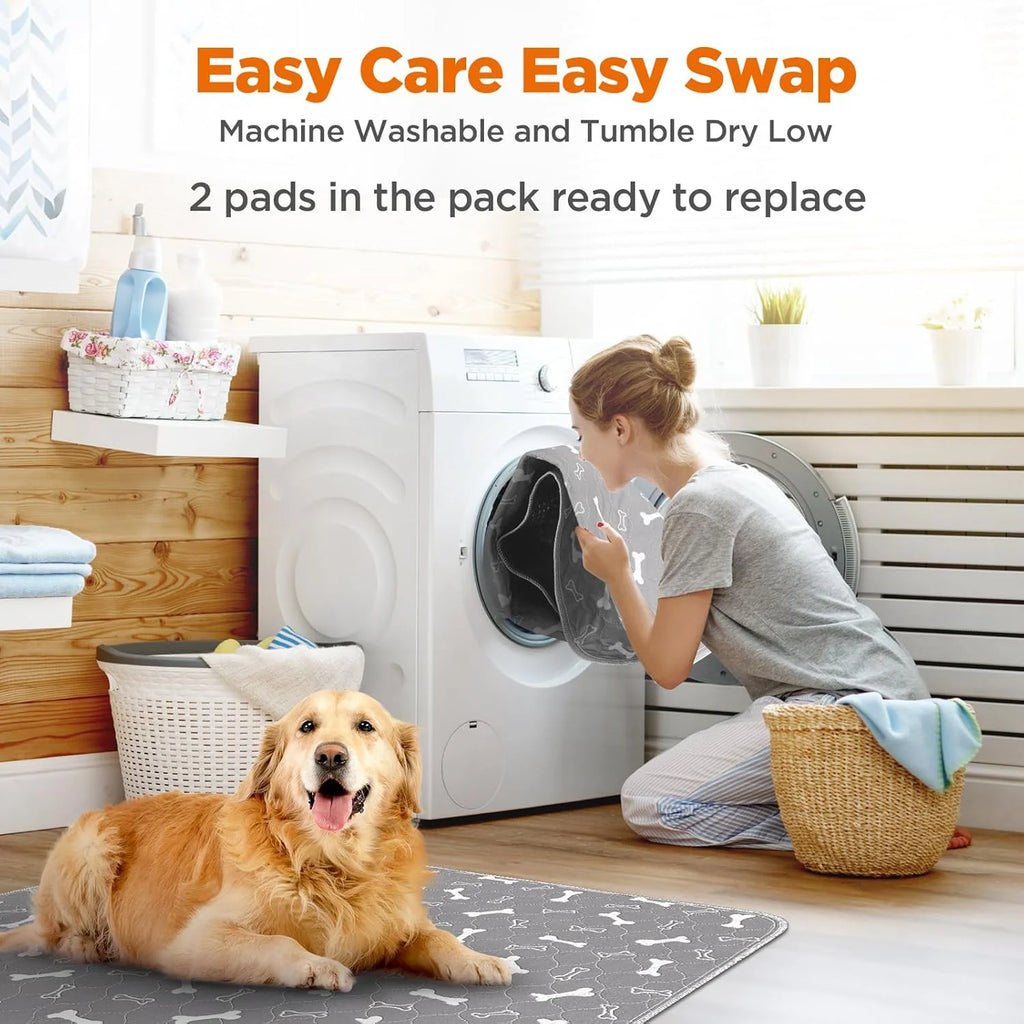 Washable Dog Pee Pads, 2 Pieces 18inchx24inch / 34inch X 36inch Reusable, Absorbent Pee Pads with Bone Print, Non-Slip Waterproof Training Pads, Suitable for Floors and Furniture