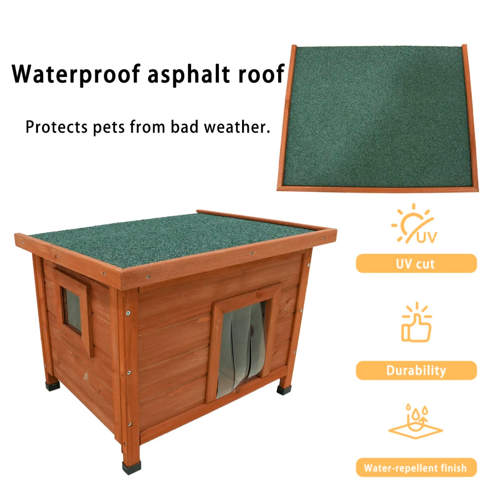 Cat House Waterproof Feral Kitty Shelter Outdoor Indoor Rabbit Hutch for Bunnies,Cats,Dogs and Other Small Animals,Asphalt Roof