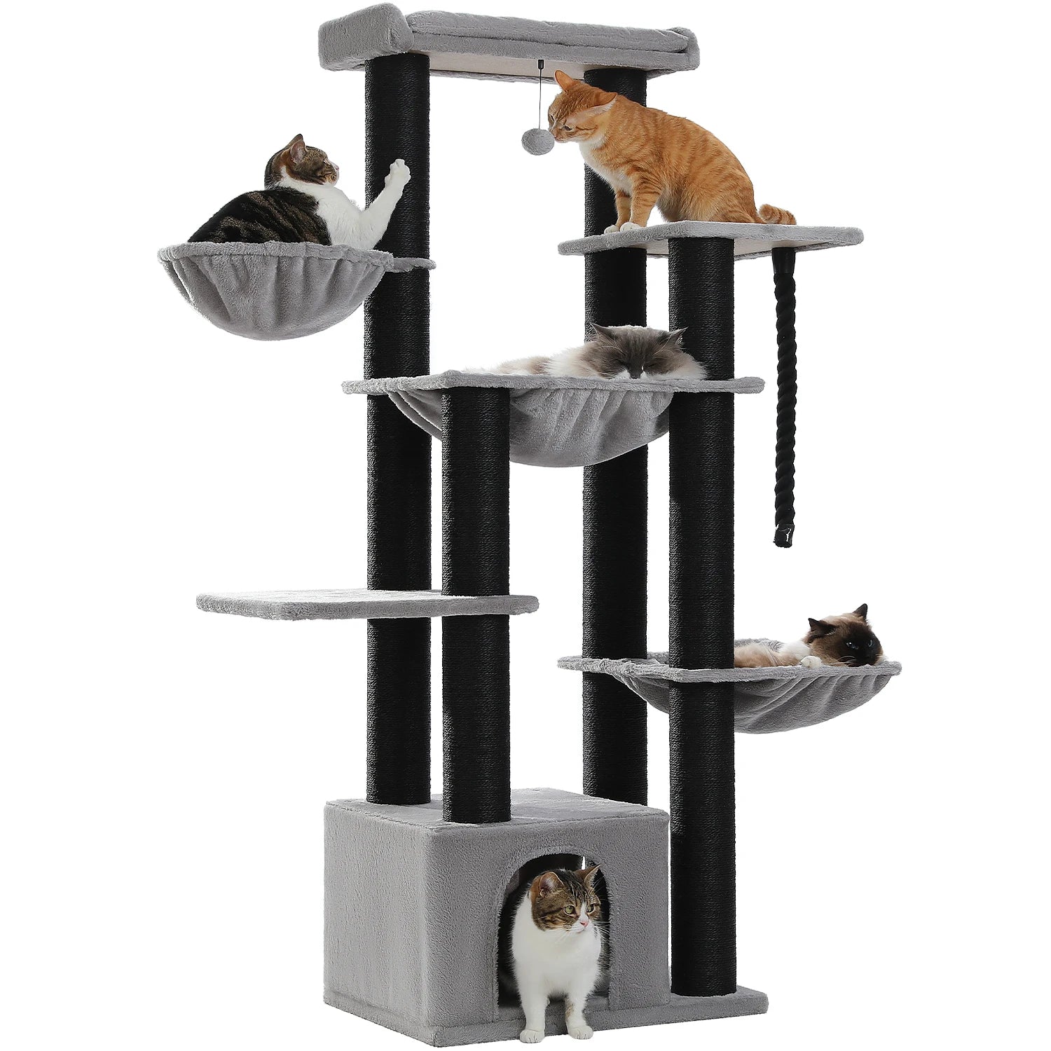 Large Cat Tree for Big Cats with Several Levels Climbing Tree with Hammock 11 Sisal Posts Large Perch