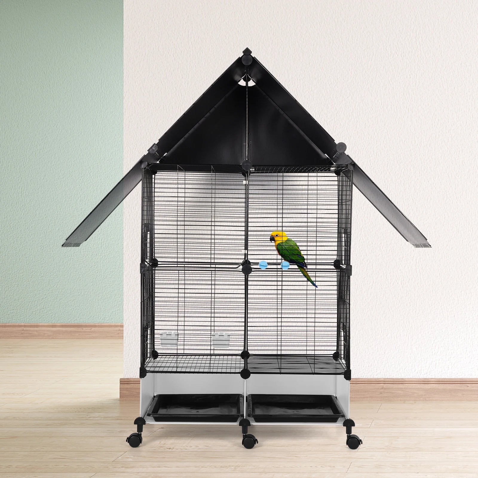 Bird Cage with Rolling Stand House Shape Large Iron with Lock