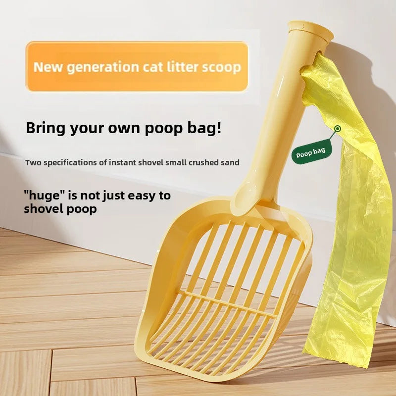 2-in-1 Long-Handle Cat Litter Scoop – Built-in Trash Bag, Sifting Design