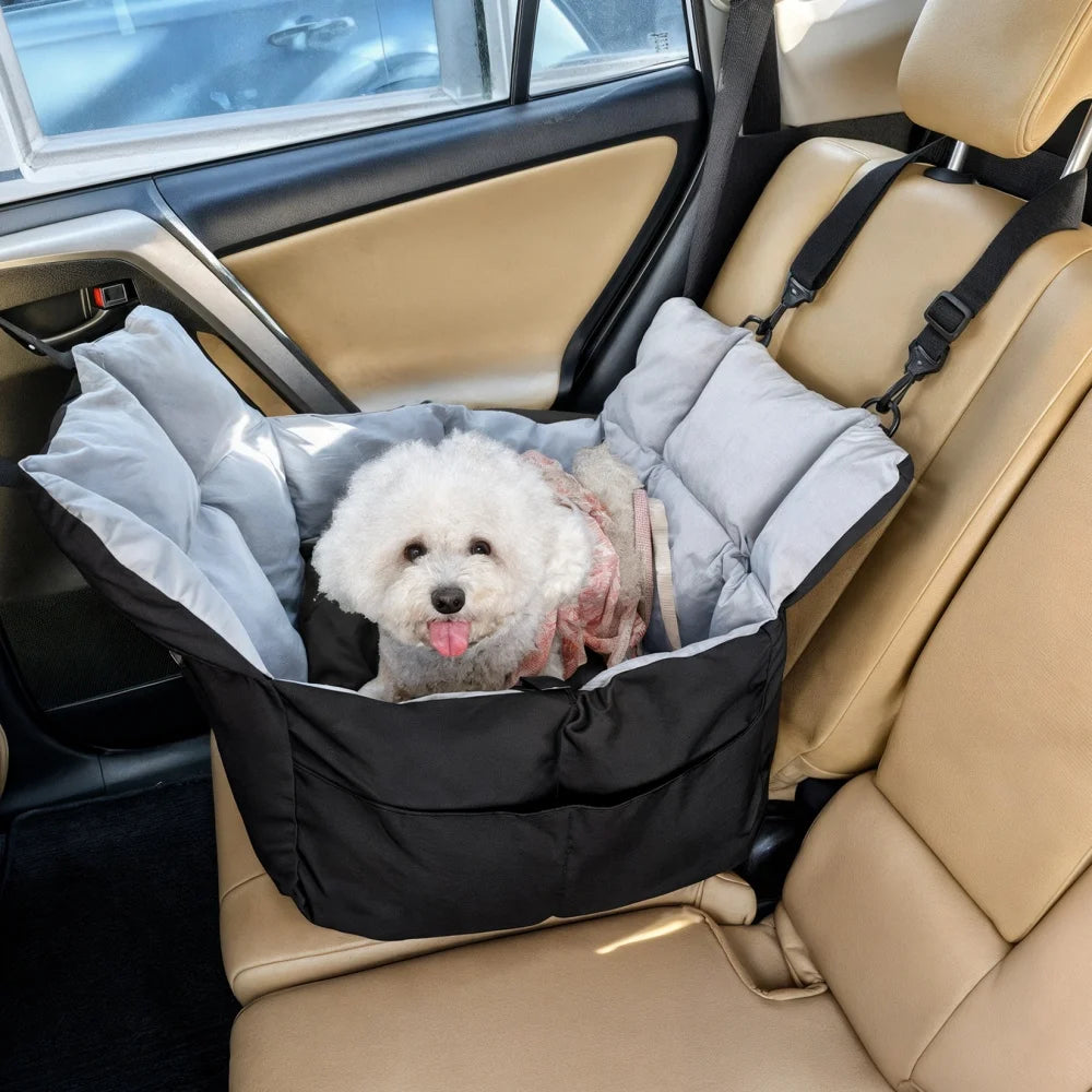 Portable Dog Car Seat Travel Bed Carrier Cushion with Storage Pocket
